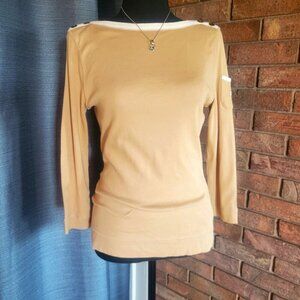 Lauren by Ralph Lauren 100% Cotton Tan/Cream Trim Long Sleeve Boatneck - Size M